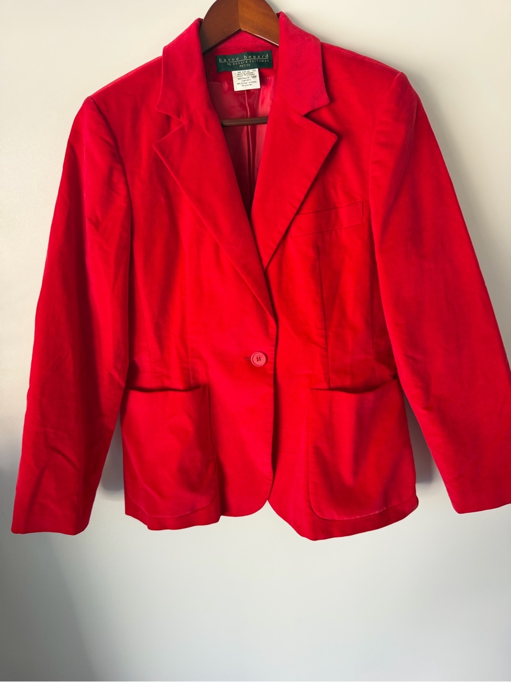 Vintage Harve Bernard Red Cotton Velvet Blazer SZ 10P Glam Retro Academia Luxury